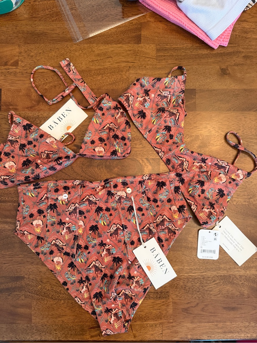 BABEN swim cowboys and surfer Print 2 Tops and bottom Bikini Set